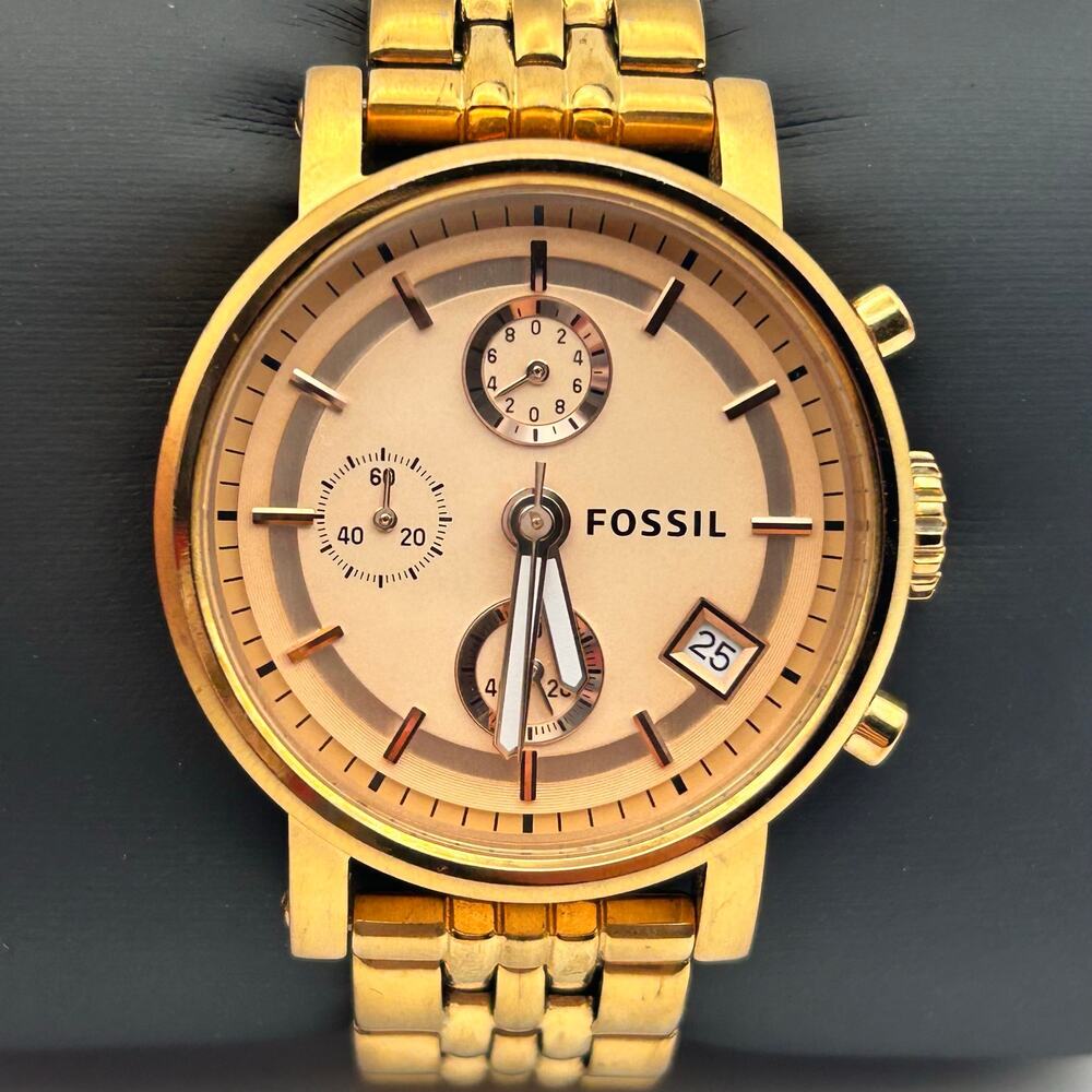 Fossil ES3380 Rose-gold St. Steel Women’s Chronograph Watch Working New Battery